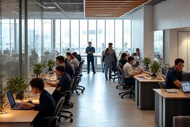 A modern hybrid office setup.